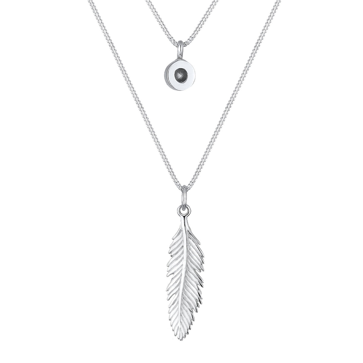 Silber - Elli | Layer-Halskette Feder & Solitär | Mit Kristallen von Swarovski® (Weiß) | 925er Sterling Silber