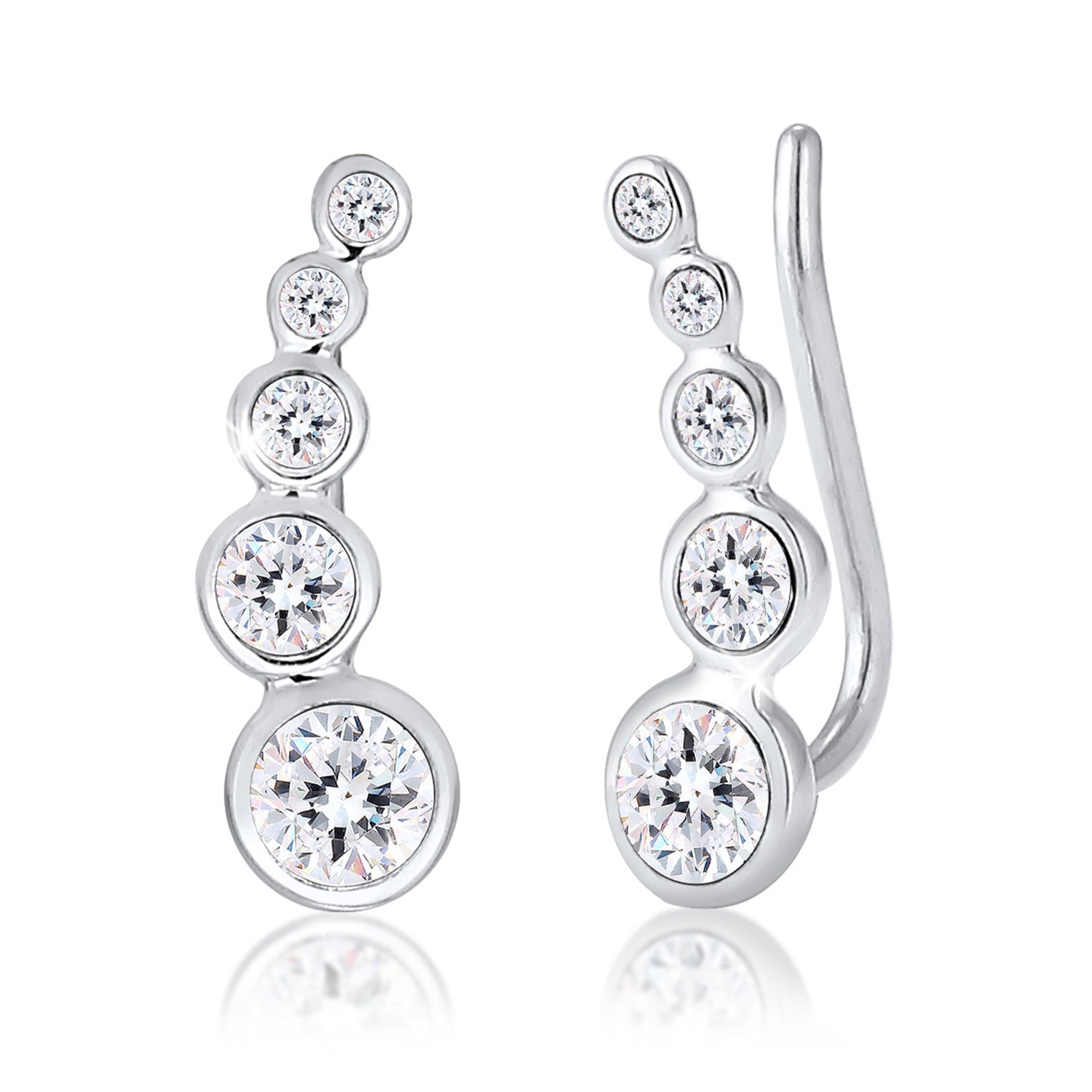 Silber - Elli | Ear Climber | Mit Kristallen von Swarovski® (Weiß) | 925er Sterling Silber