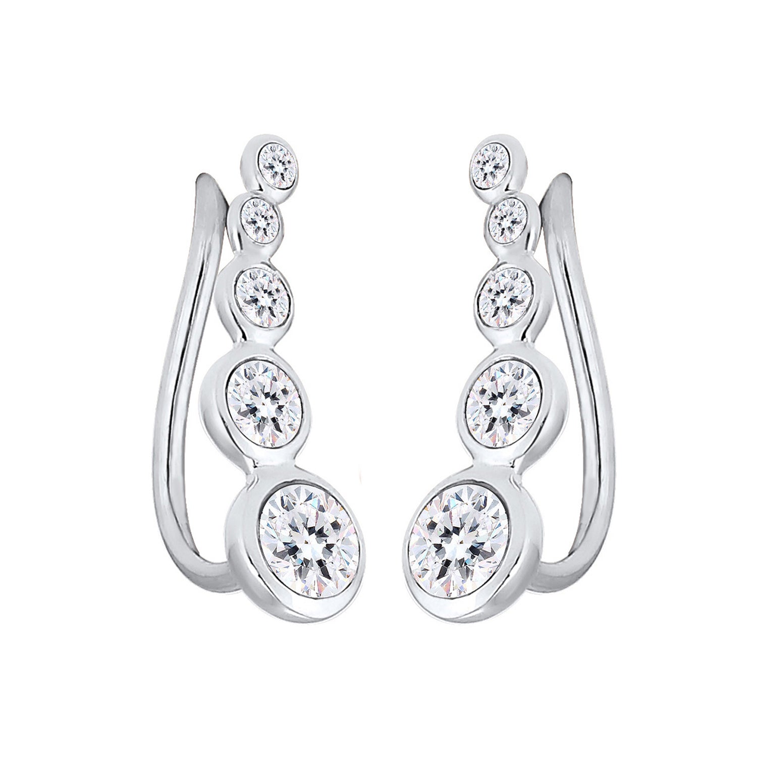 Silber - Elli | Ear Climber | Kristalle ( Weiß ) | 925er Sterling Silber