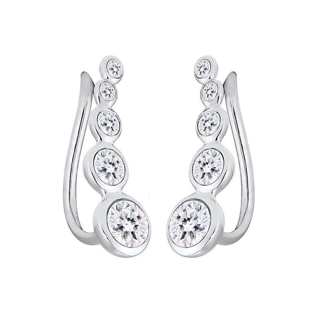 Silber - Elli | Ear Climber | Mit Kristallen von Swarovski® (Weiß) | 925er Sterling Silber