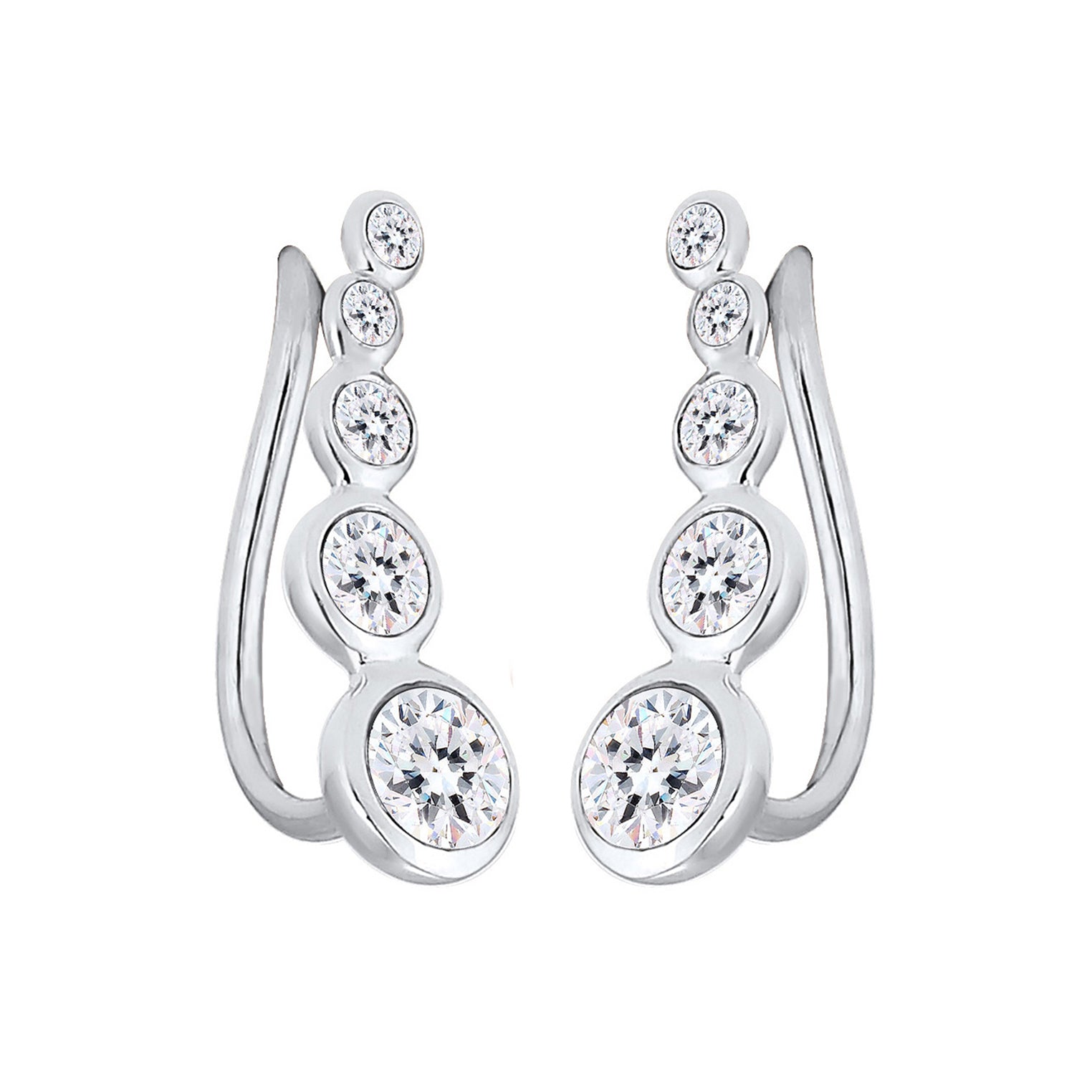 Silber - Elli | Ear Climber | Mit Kristallen von Swarovski® (Weiß) | 925er Sterling Silber