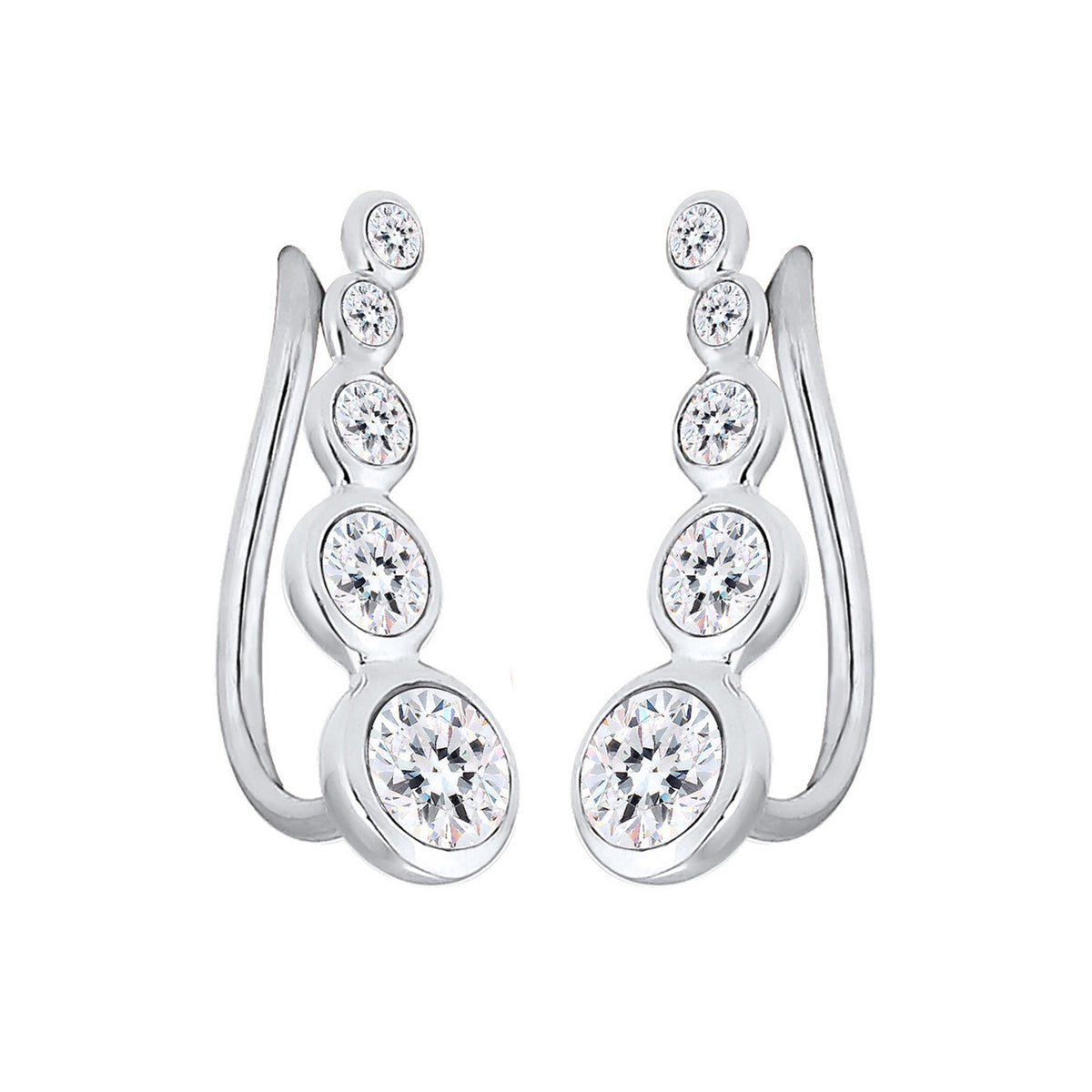 Silber - Elli | Ear Climber | Mit Kristallen von Swarovski® (Weiß) | 925er Sterling Silber