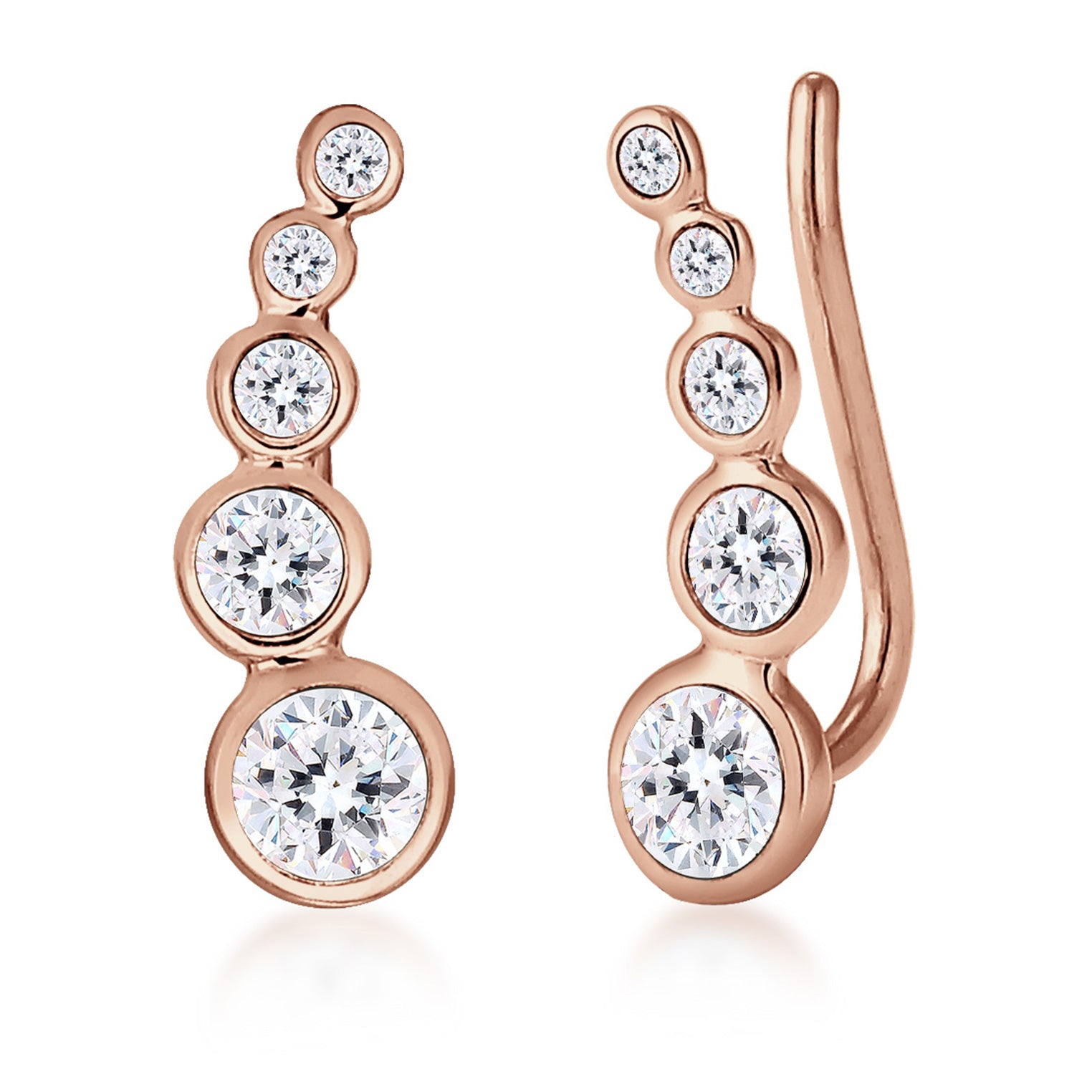 Roségold - Elli | Ear Climber | Mit Kristallen von Swarovski® (Weiß) | 925er Sterling Silber Rosévergoldet