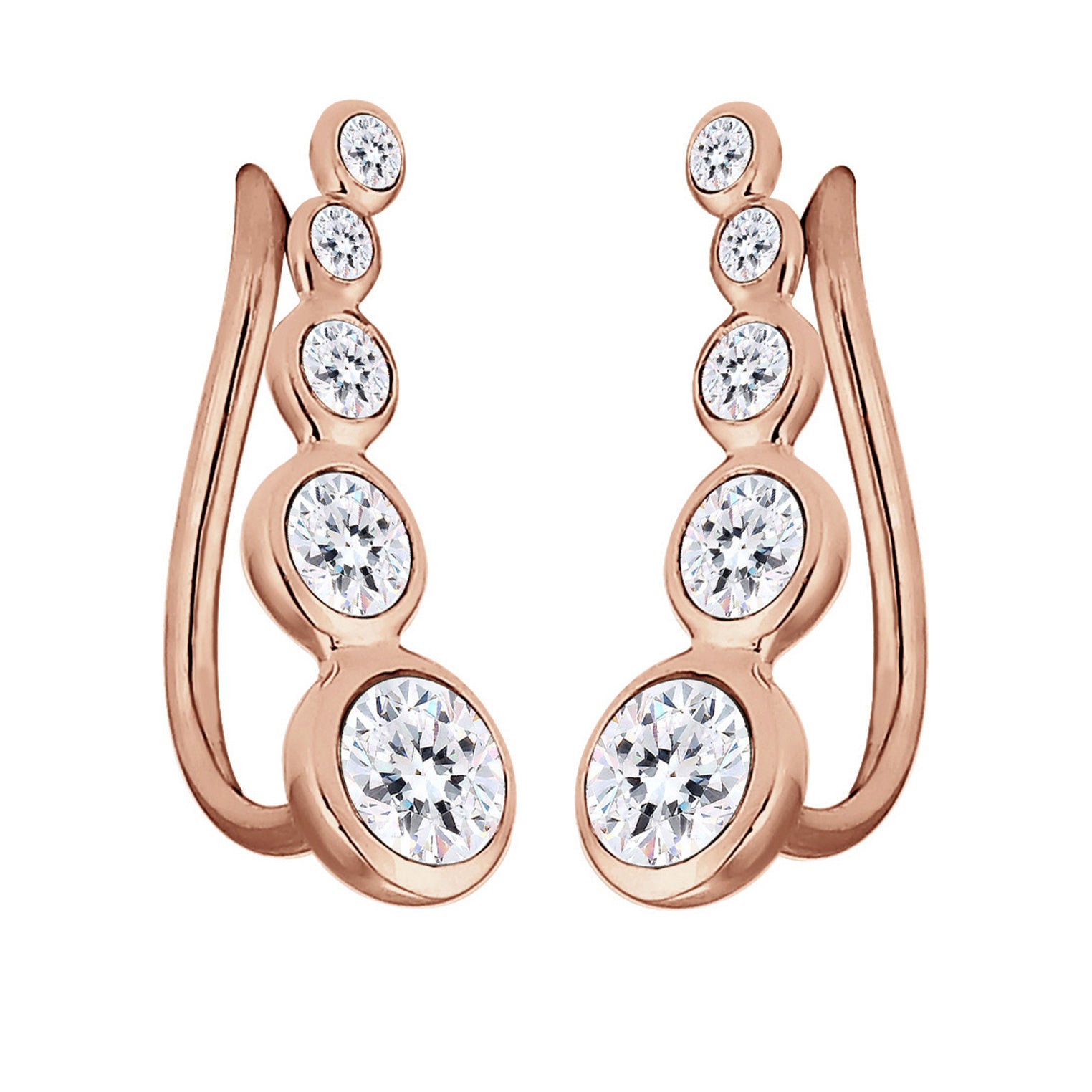 Roségold - Elli | Ear Climber | Mit Kristallen von Swarovski® (Weiß) | 925er Sterling Silber Rosévergoldet