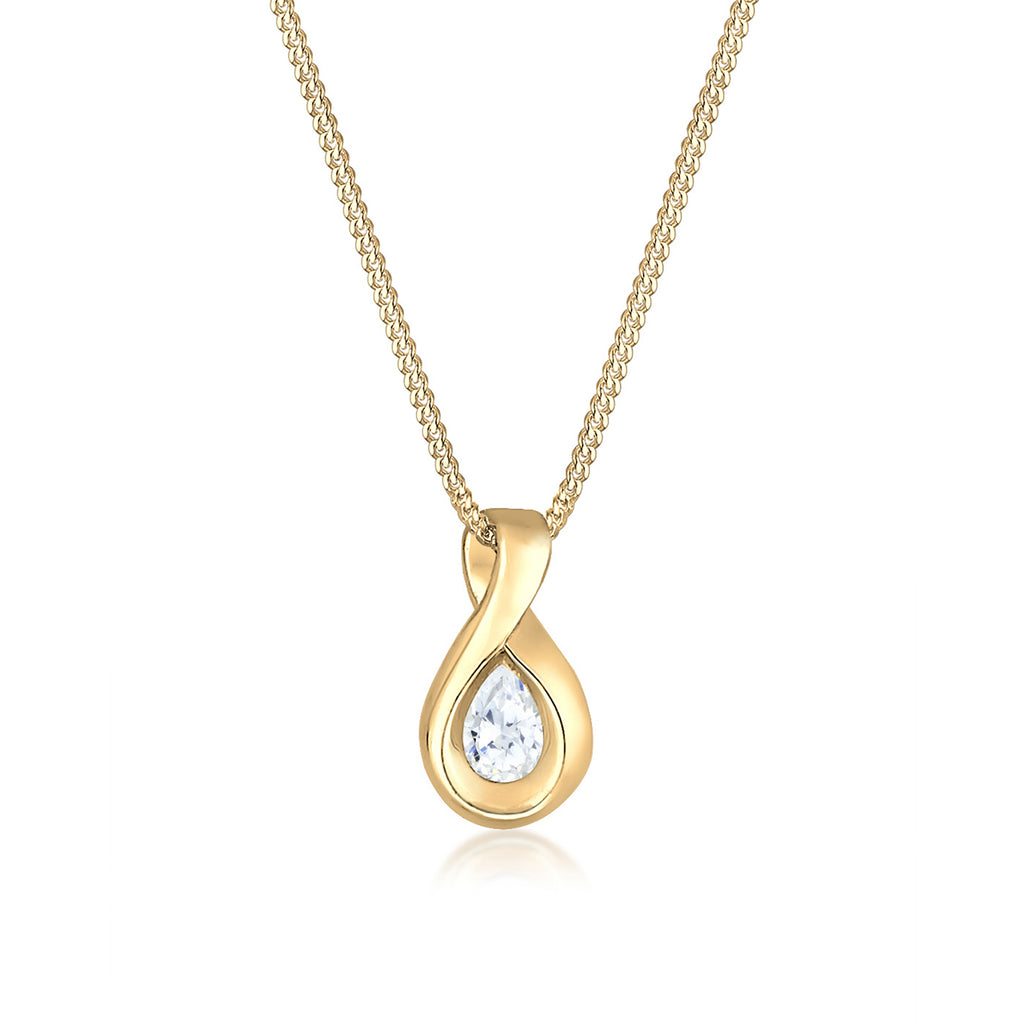 Gold - Elli PREMIUM | Halskette Infinity Anhänger | Zirkonia (Weiß) | 585 Gelbgold
