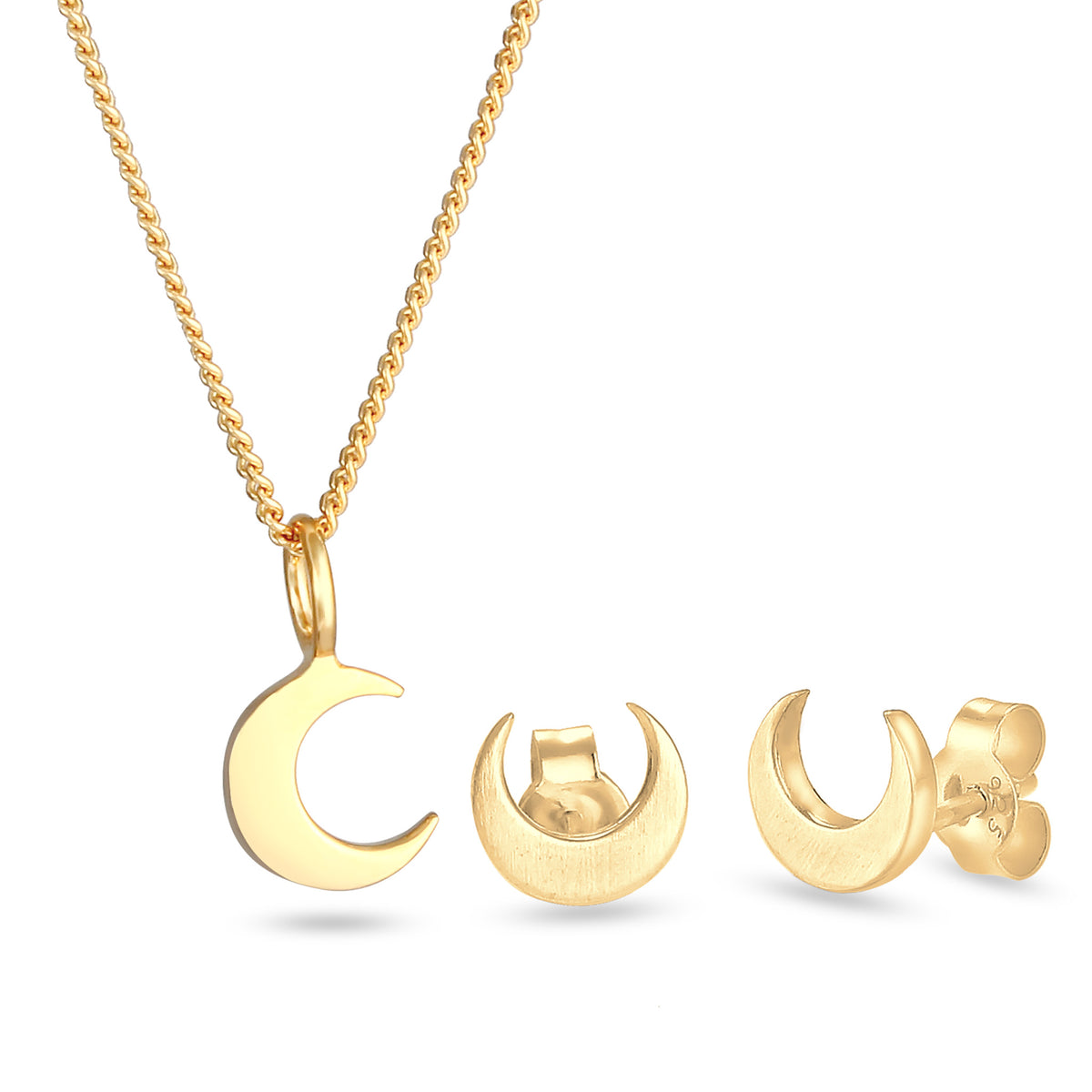 Half Moon Stud Earrings &amp; Pendant Necklace Jewelry Set