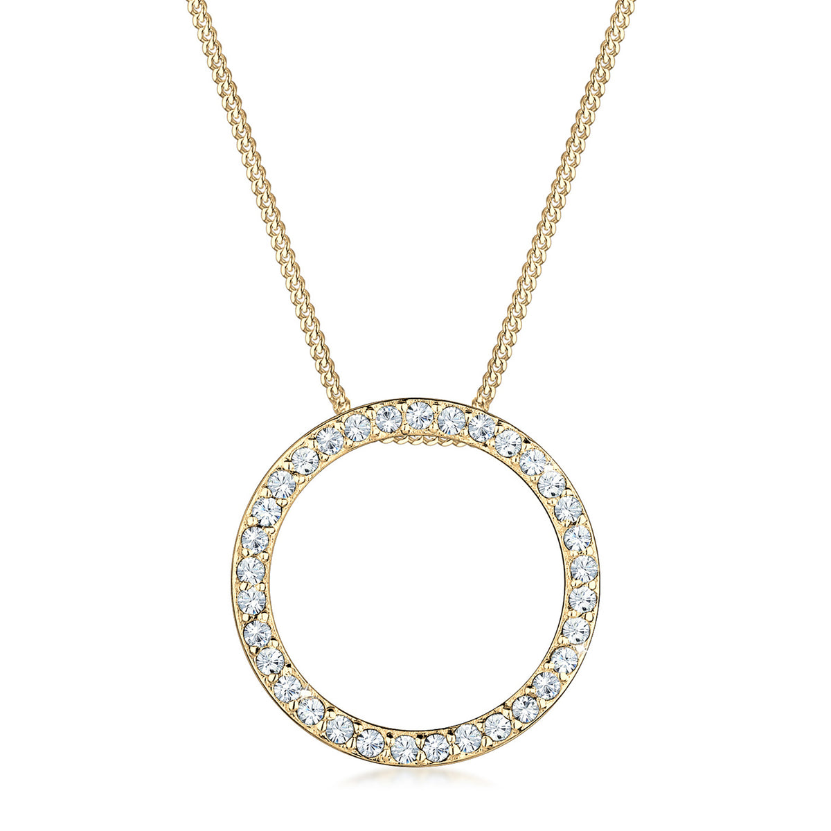 Gold - Elli | Halskette Anhänger Kreis | Mit Kristallen von Swarovski® (Weiß) | 925er Sterling Silber vergoldet