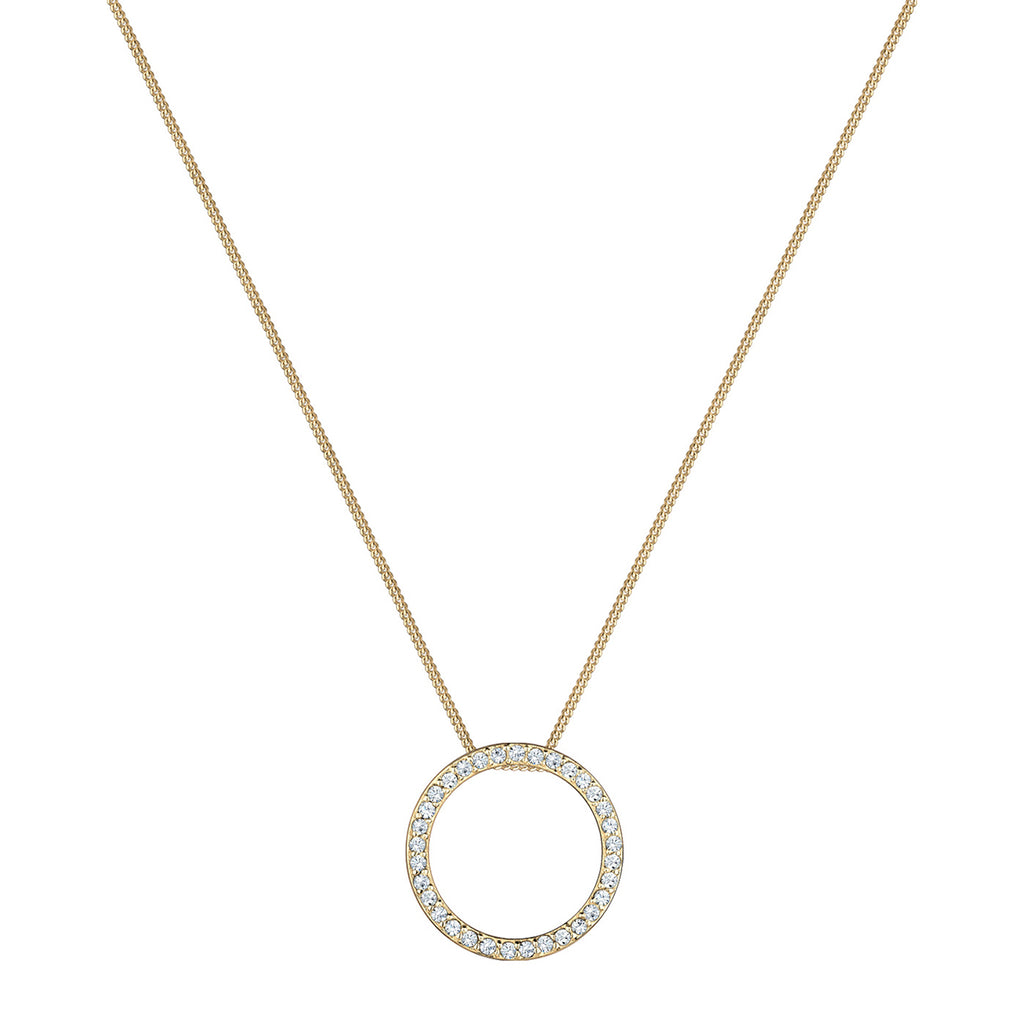 Gold - Elli | Halskette Anhänger Kreis | Mit Kristallen von Swarovski® (Weiß) | 925er Sterling Silber vergoldet