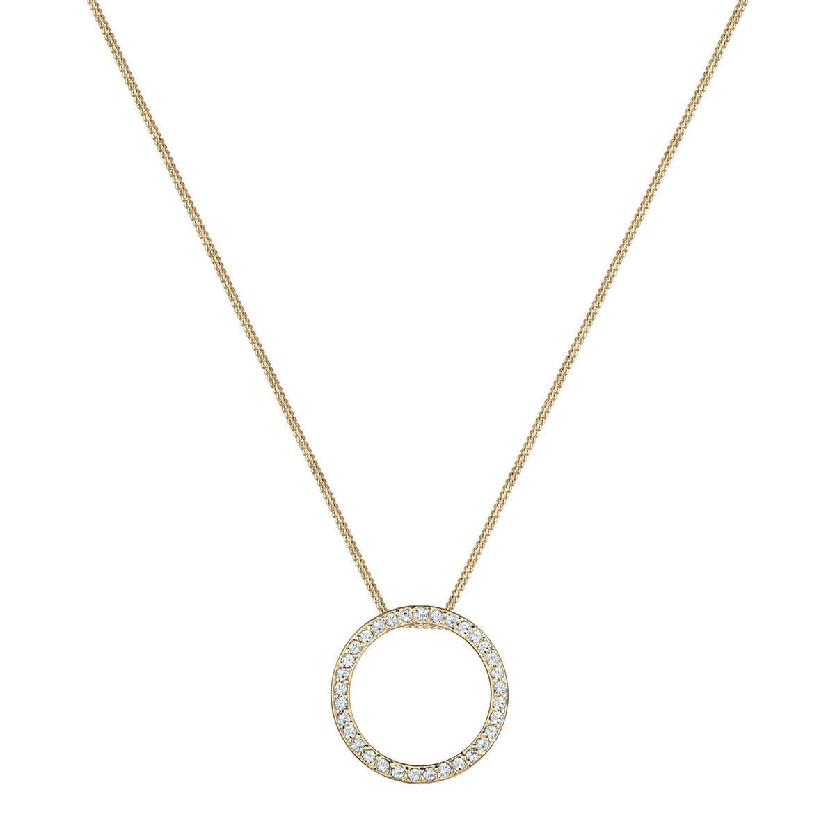 Gold - Elli | Halskette Anhänger Kreis | Mit Kristallen von Swarovski® (Weiß) | 925er Sterling Silber vergoldet
