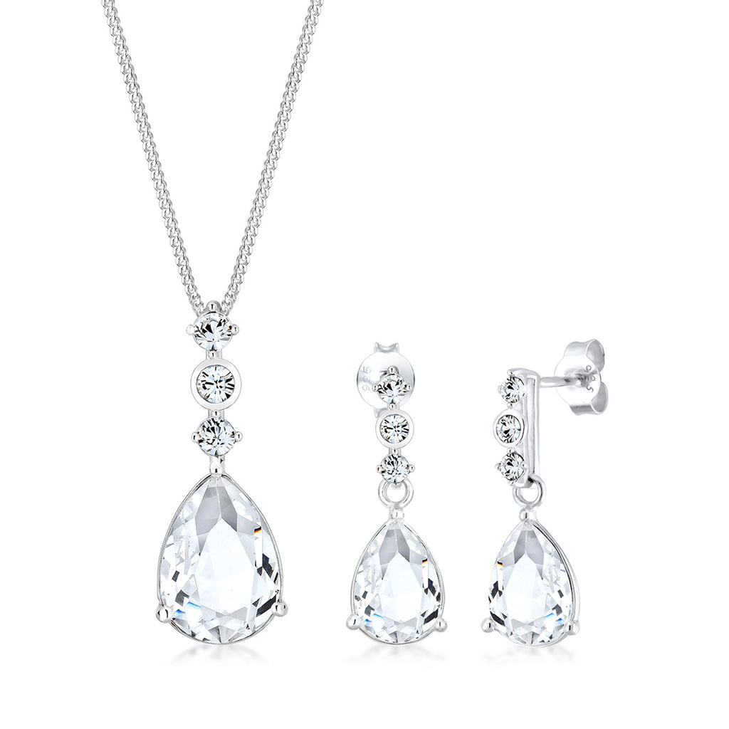 Silber - Elli PREMIUM | Schmuckset  | Kristall ( Weiß ) | 925er Sterling Silber