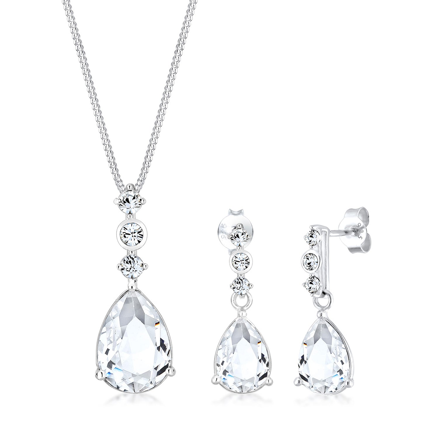 Silber - Elli PREMIUM | Schmuckset  | Kristall ( Weiß ) | 925er Sterling Silber