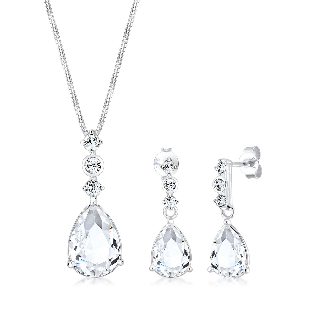 Silber - Elli PREMIUM | Schmuckset  | Kristall ( Weiß ) | 925er Sterling Silber