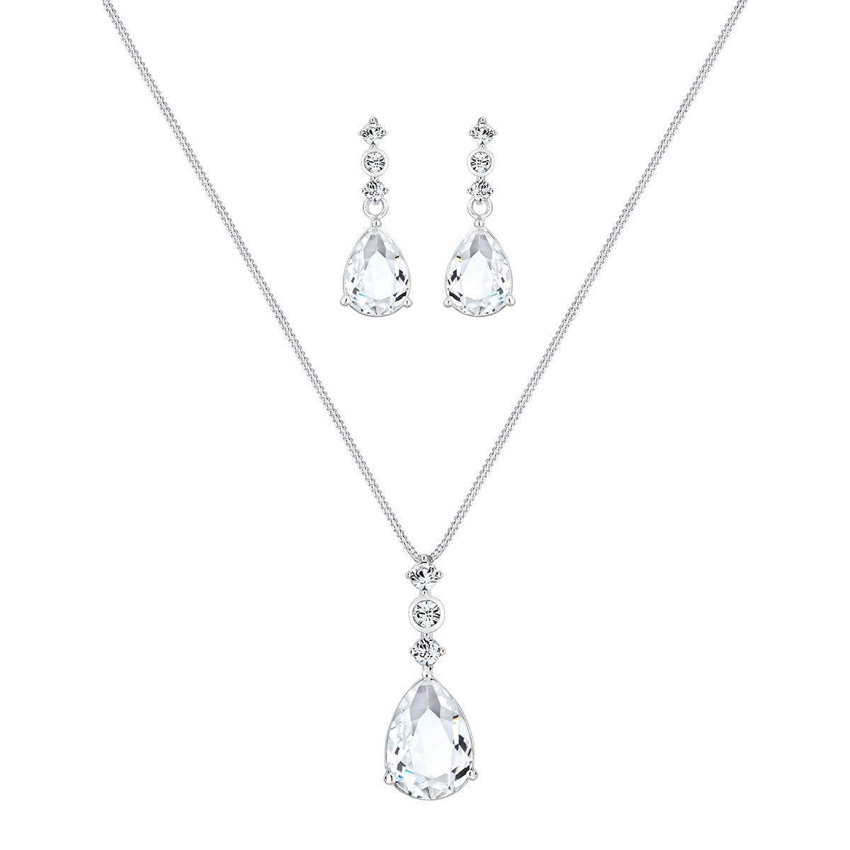 Silber - Elli PREMIUM | Schmuckset  | Kristall ( Weiß ) | 925er Sterling Silber