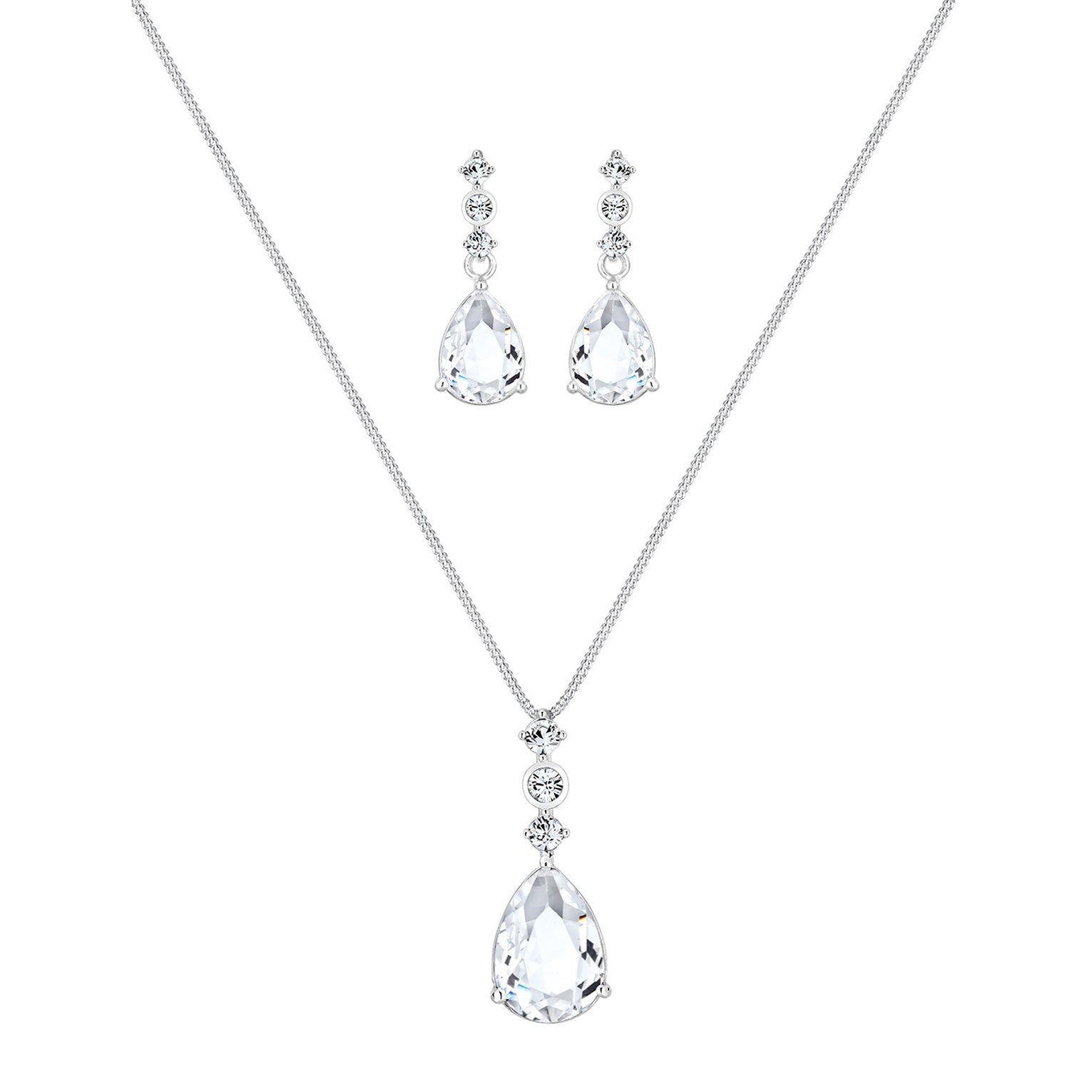Silber - Elli PREMIUM | Schmuckset  | Kristall ( Weiß ) | 925er Sterling Silber