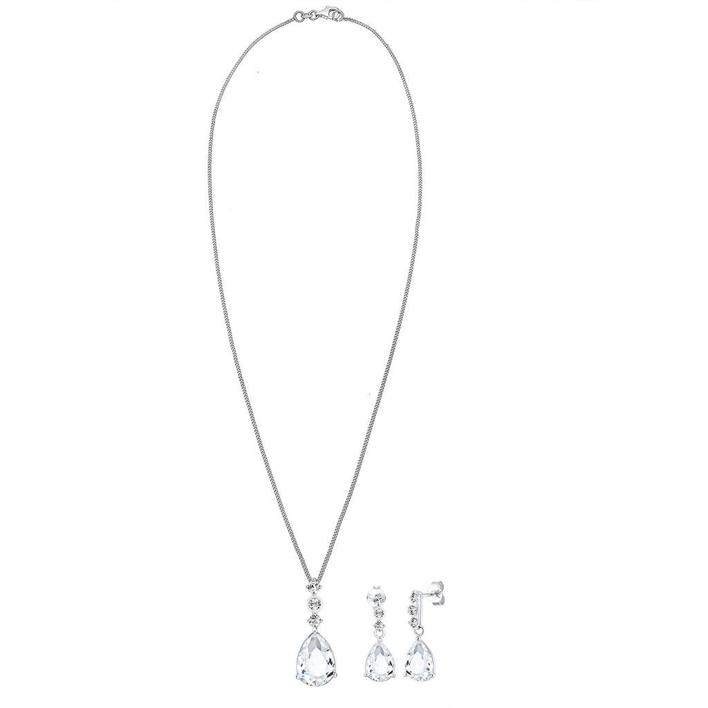 Silber - Elli PREMIUM | Schmuckset  | Kristall ( Weiß ) | 925er Sterling Silber