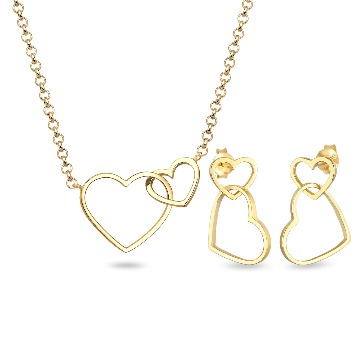 Combo Outline Heart Necklace &amp; Earrings Jewelry Set