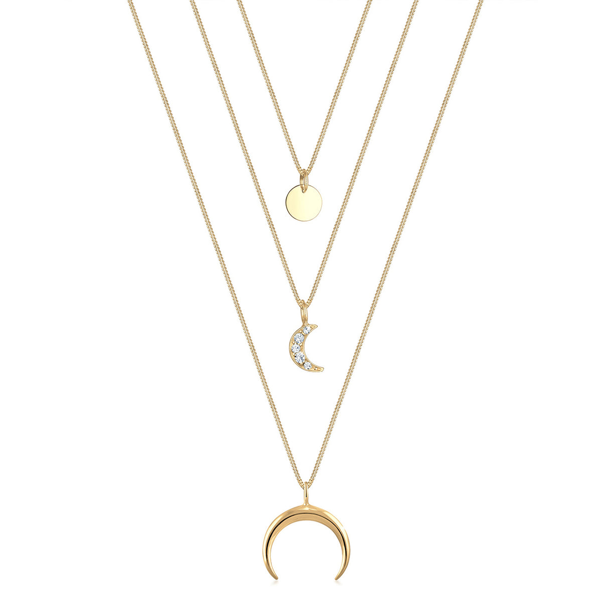 Gold - Elli | Layer-Halskette Astro | Mit Kristallen von Swarovski® (Weiß) | 925 Sterling Silber vergoldet