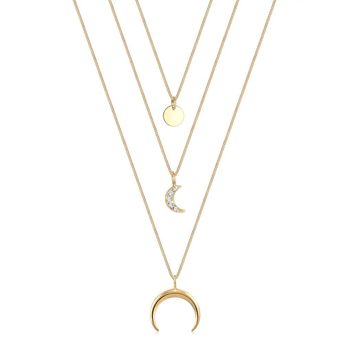 Gold - Elli | Layer-Halskette Astro | Mit Kristallen von Swarovski® (Weiß) | 925 Sterling Silber vergoldet