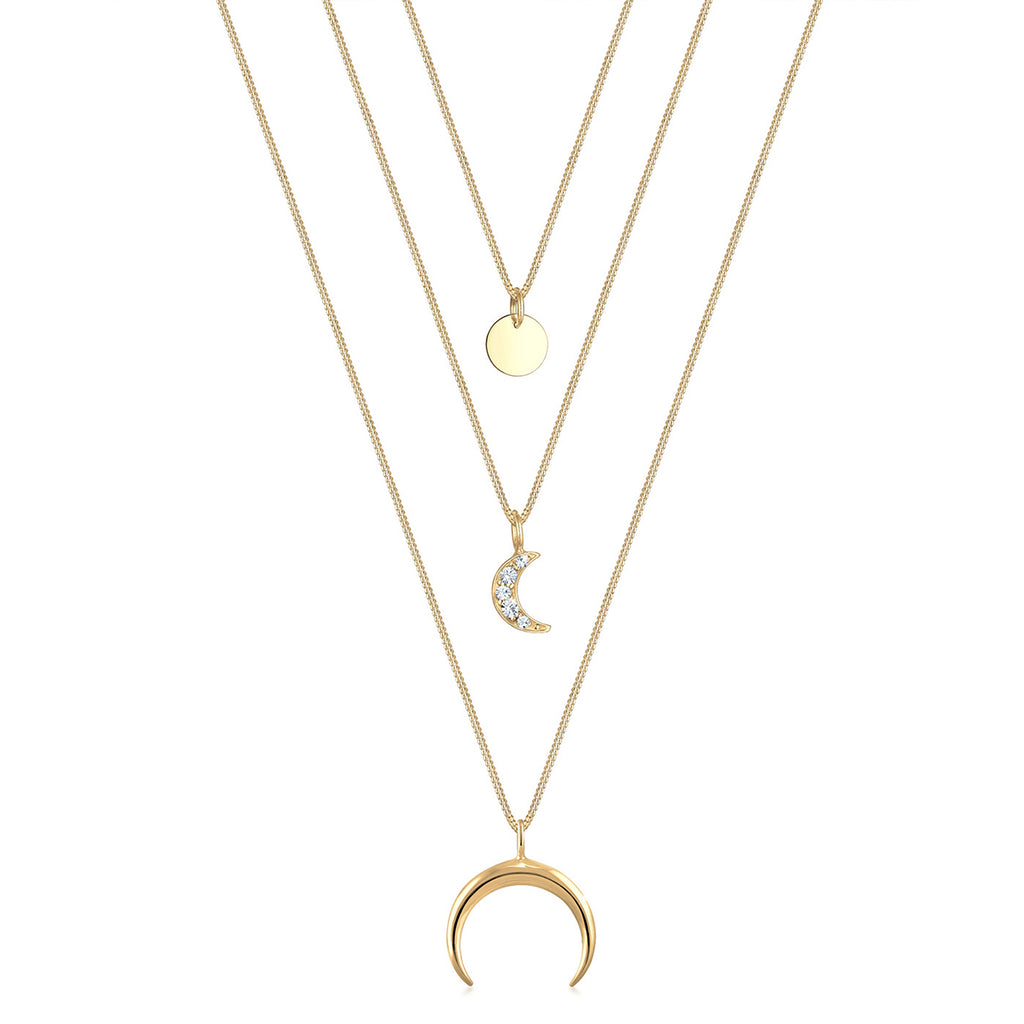 Gold - Elli | Layer-Halskette Astro | Mit Kristallen von Swarovski® (Weiß) | 925 Sterling Silber vergoldet