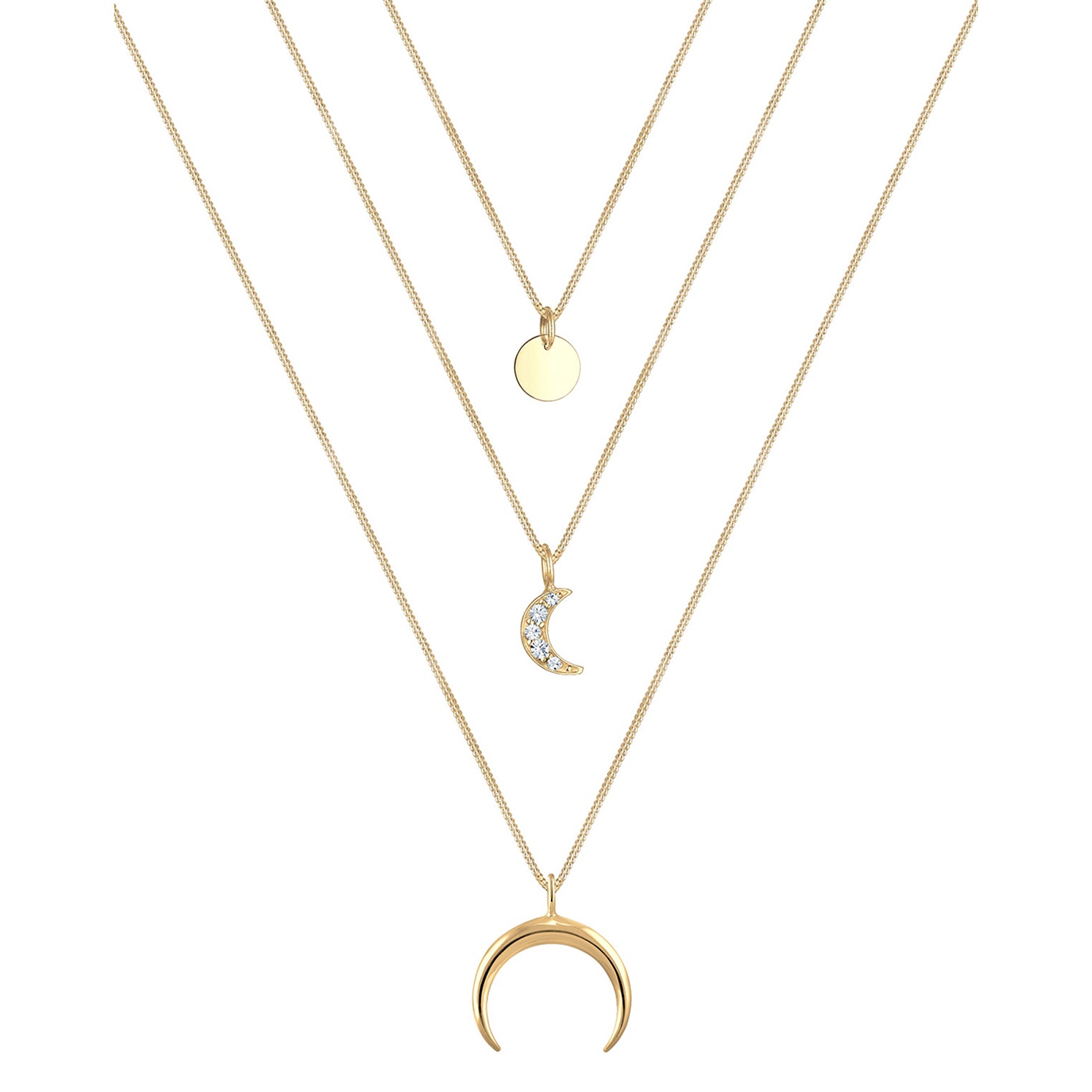 Gold - Elli | Layer-Halskette Astro | Kristall ( Weiß ) | 925 Sterling Silber vergoldet