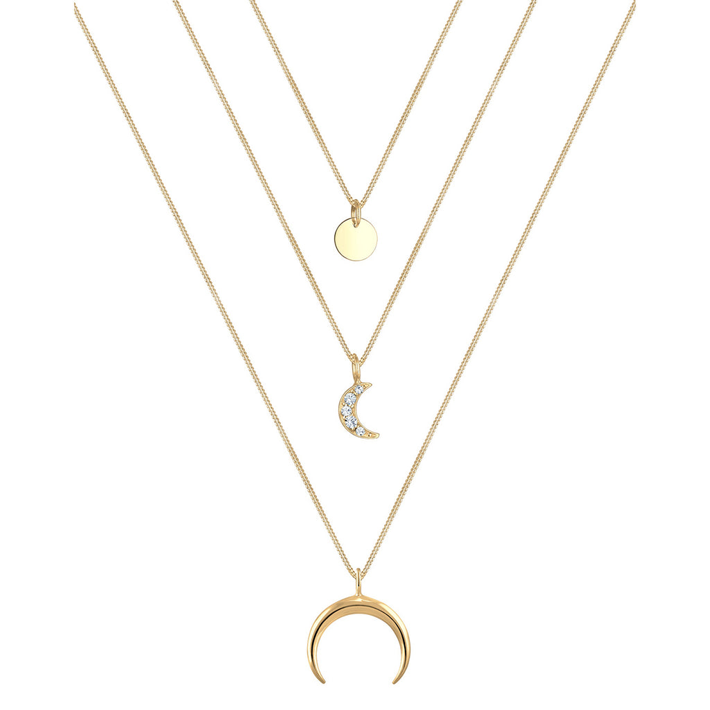 Gold - Elli | Layer-Halskette Astro | Mit Kristallen von Swarovski® (Weiß) | 925 Sterling Silber vergoldet