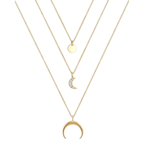 Gold - Elli | Layer-Halskette Astro | Mit Kristallen von Swarovski® (Weiß) | 925 Sterling Silber vergoldet