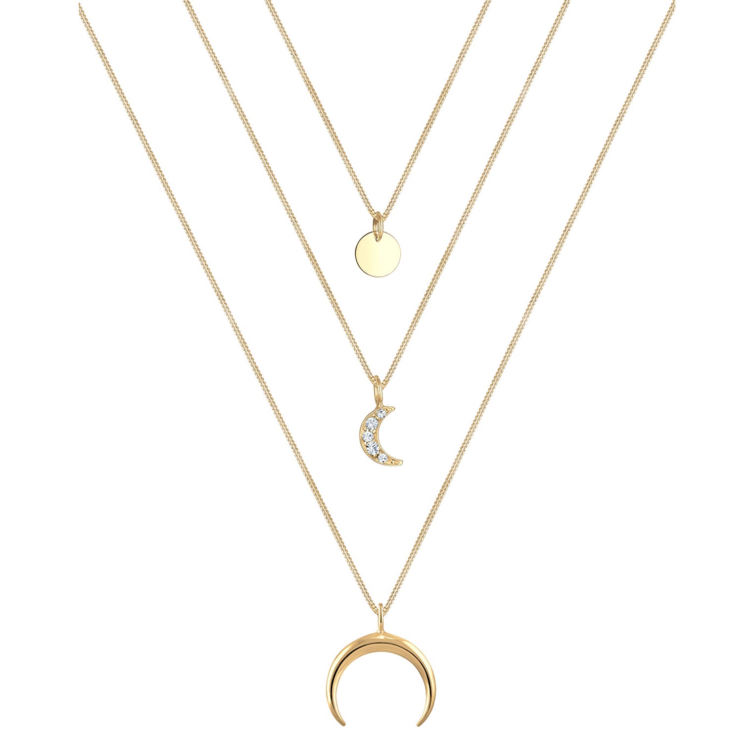 Gold - Elli | Layer-Halskette Astro | Mit Kristallen von Swarovski® (Weiß) | 925 Sterling Silber vergoldet