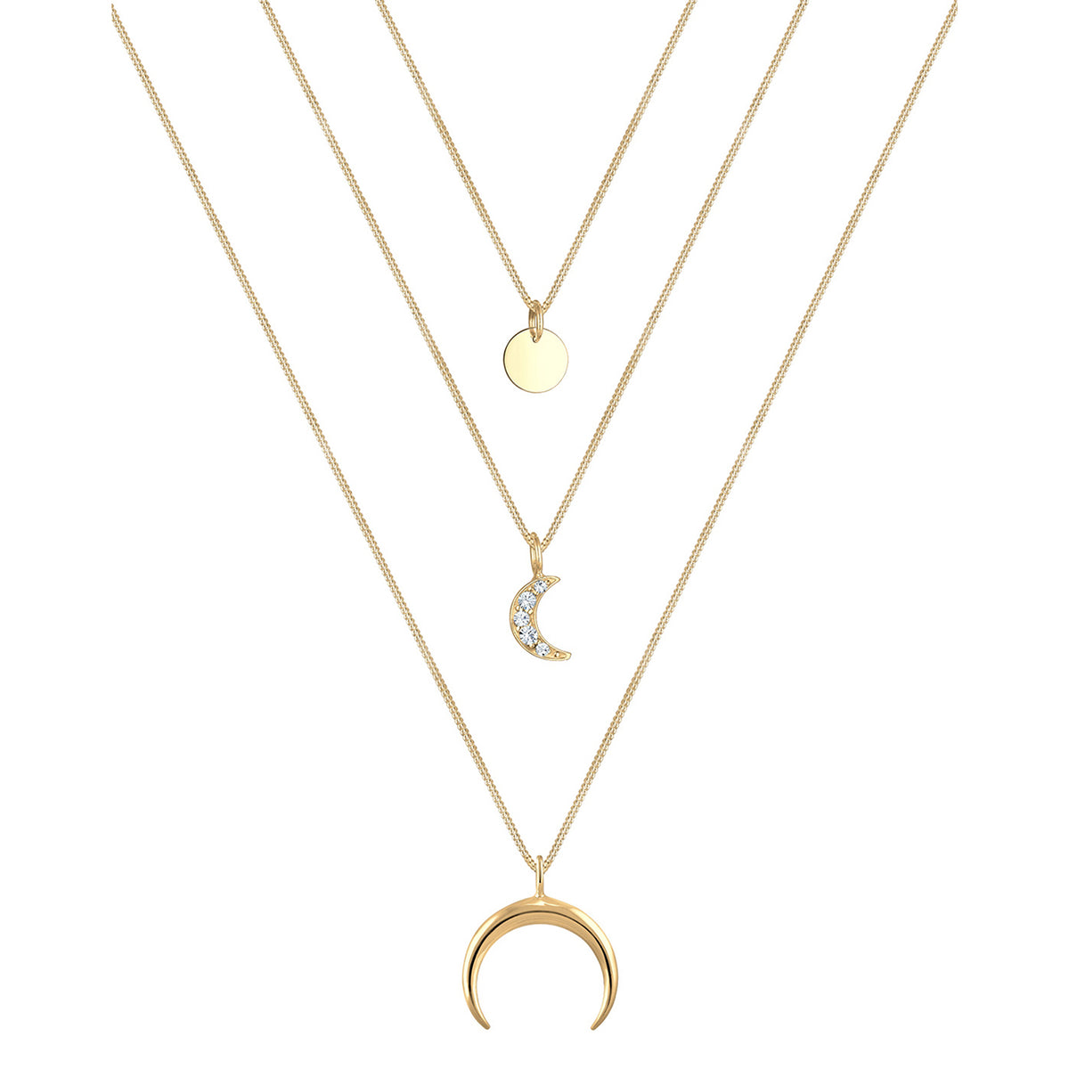 Gold - Elli | Layer-Halskette Astro | Mit Kristallen von Swarovski® (Weiß) | 925 Sterling Silber vergoldet