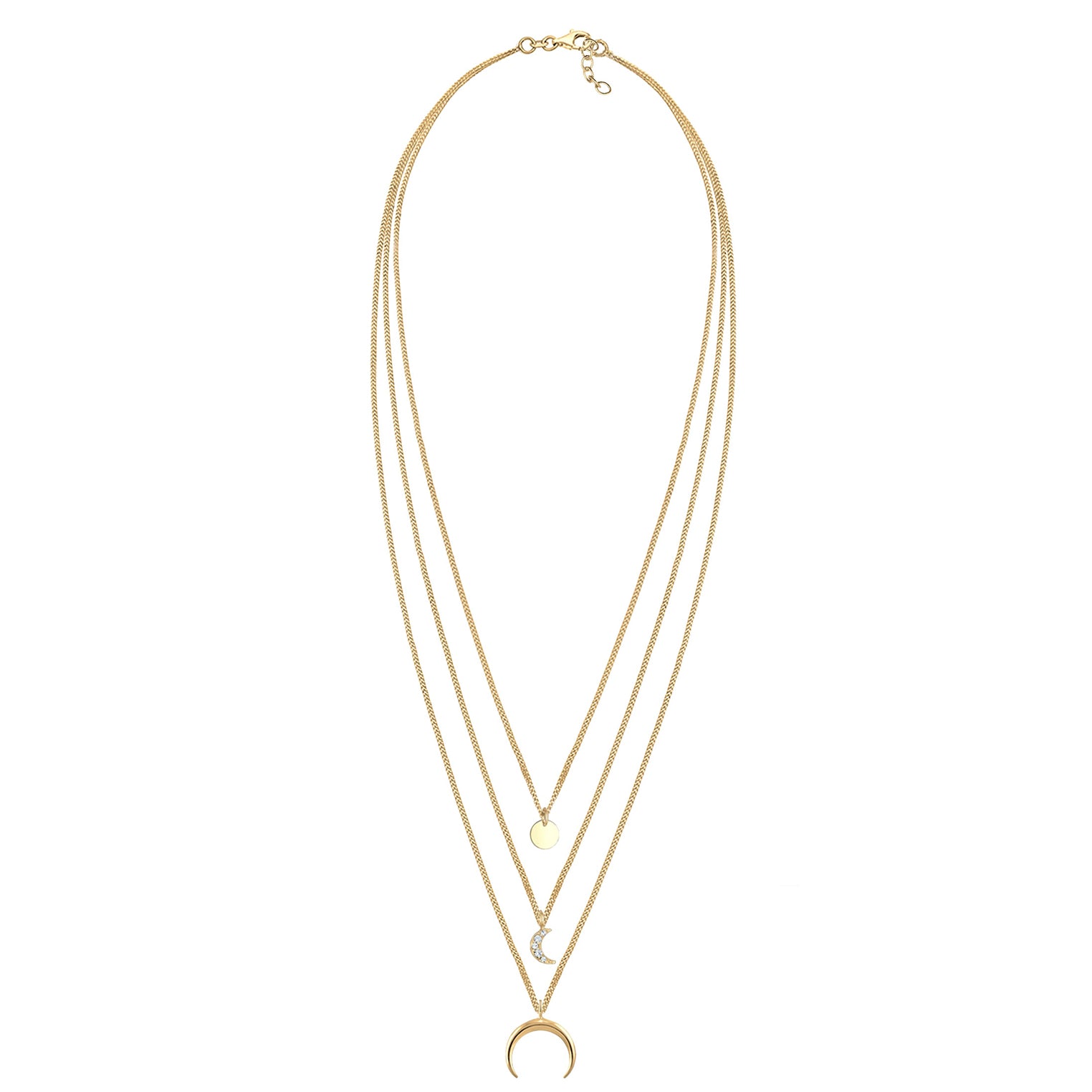 Gold - Elli | Layer-Halskette Astro | Kristall ( Weiß ) | 925 Sterling Silber vergoldet