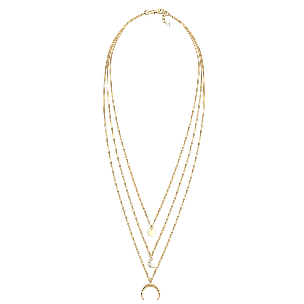 Gold - Elli | Layer-Halskette Astro | Mit Kristallen von Swarovski® (Weiß) | 925 Sterling Silber vergoldet