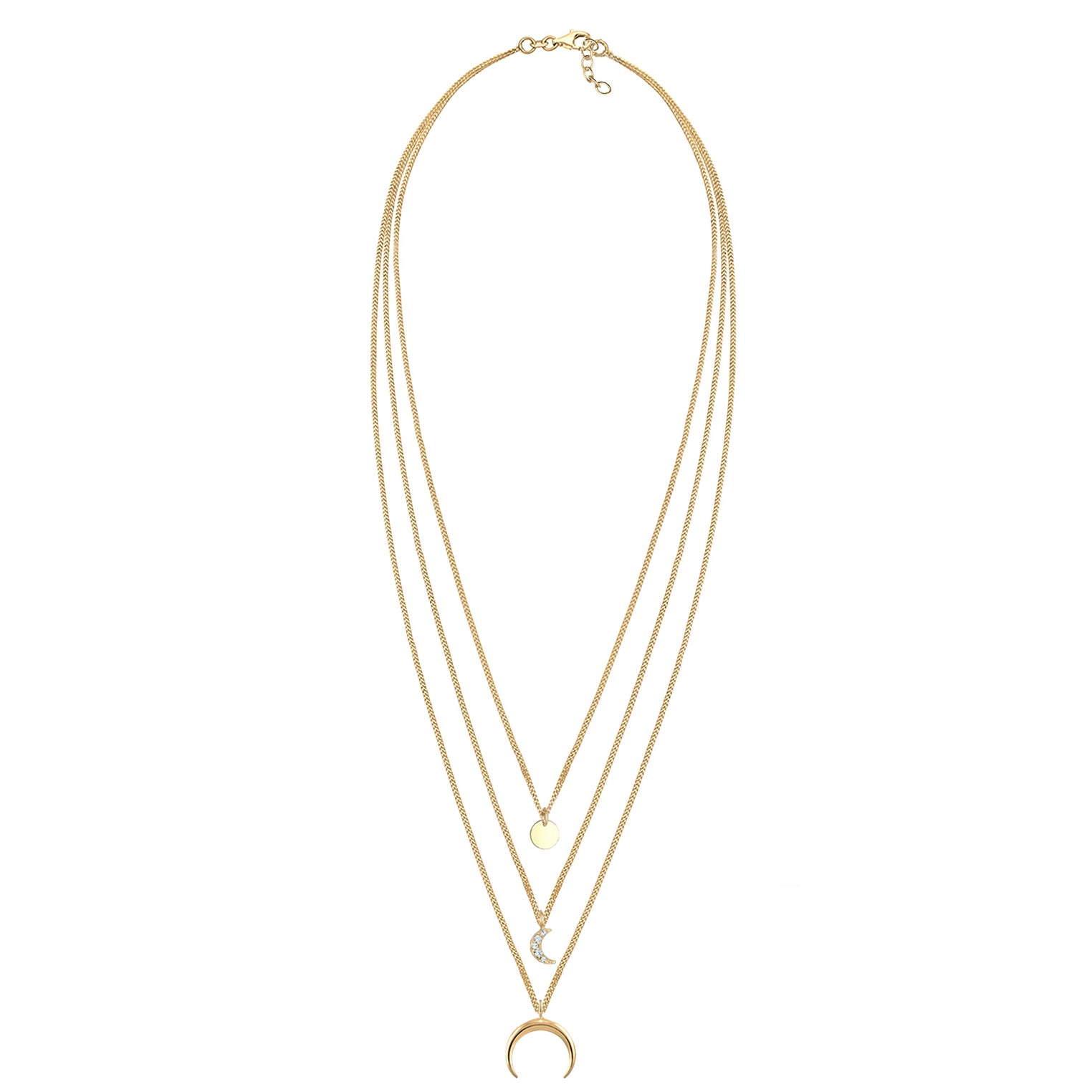 Gold - Elli | Layer-Halskette Astro | Mit Kristallen von Swarovski® (Weiß) | 925 Sterling Silber vergoldet