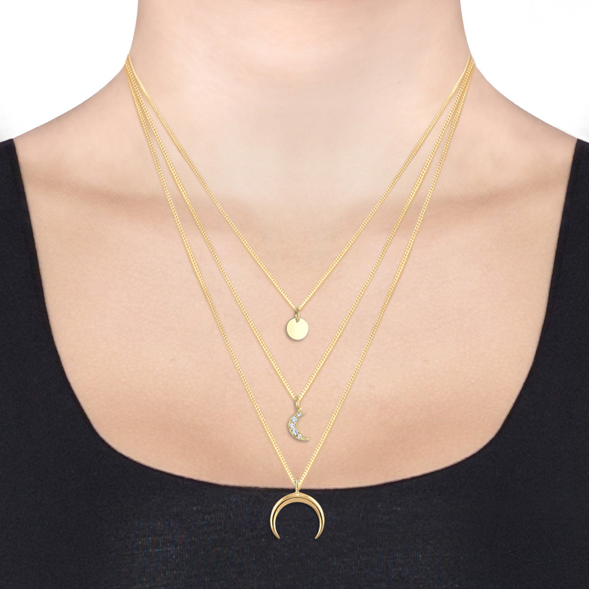 Gold - Elli | Layer-Halskette Astro | Mit Kristallen von Swarovski® (Weiß) | 925 Sterling Silber vergoldet