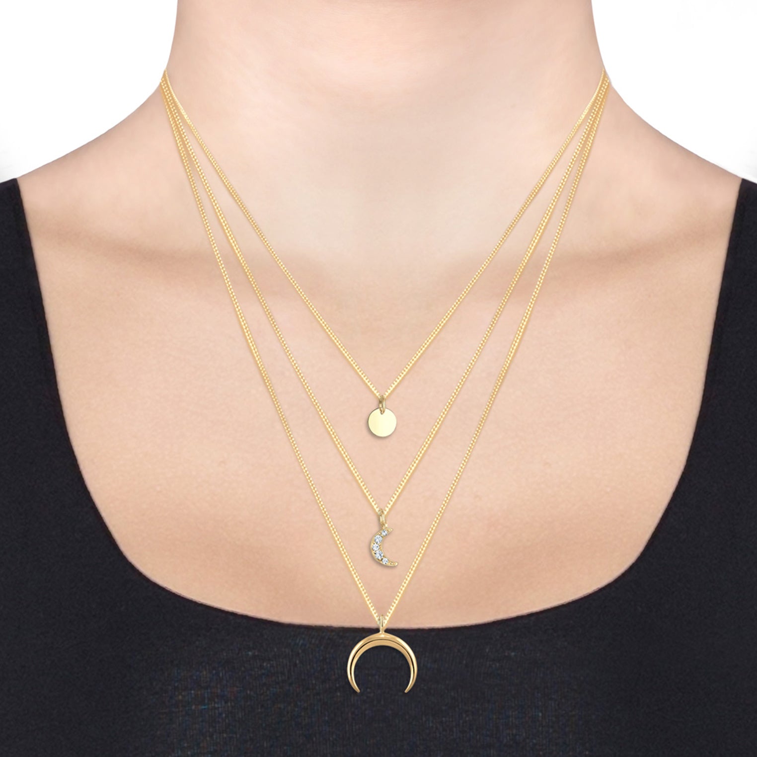Gold - Elli | Layer-Halskette Astro | Mit Kristallen von Swarovski® (Weiß) | 925 Sterling Silber vergoldet