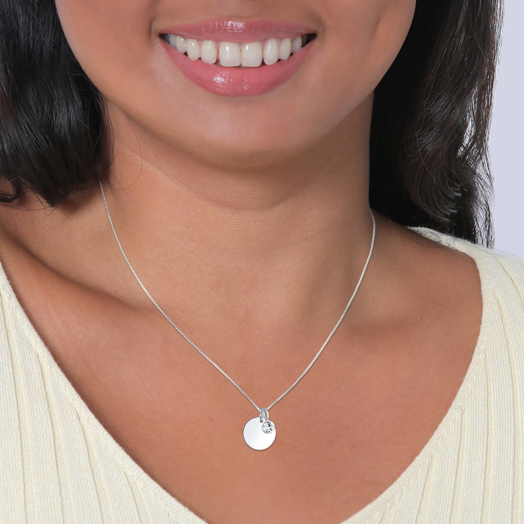 Weiß - Elli | Halskette Geburtsstein | Mit Kristallen von Swarovski® (Weiß) | 925er Sterling Silber