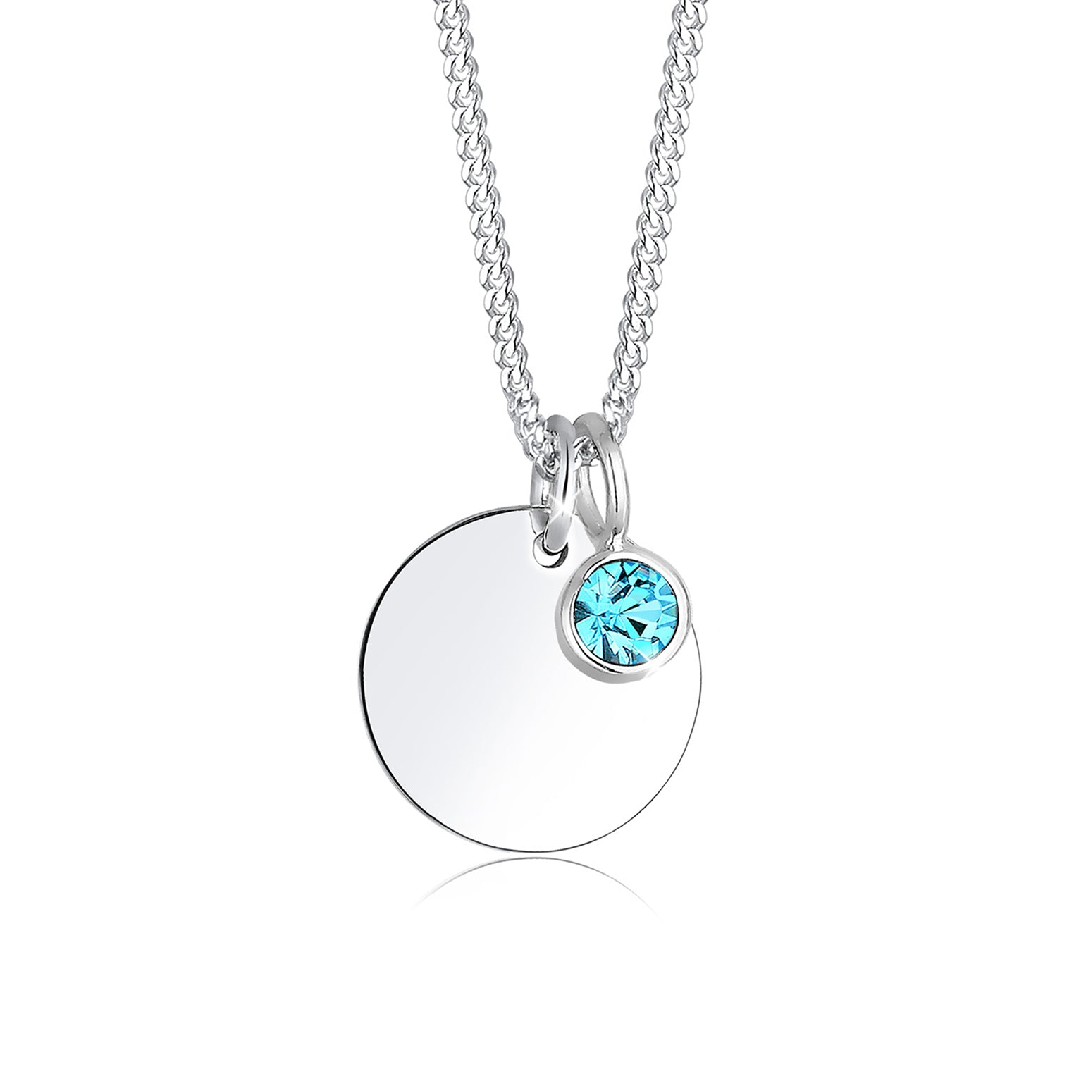 Türkis - Elli | Halskette Geburtsstein | Kristall ( Hellblau ) | 925er Sterling Silber