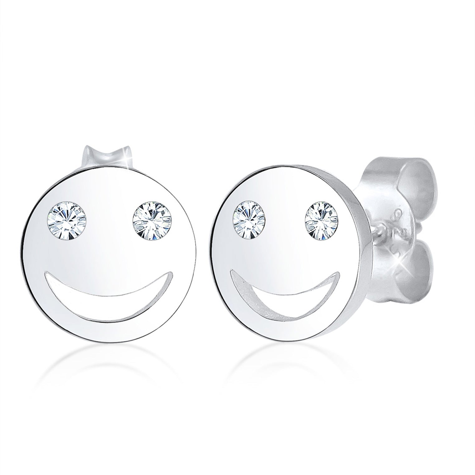 Silber - Elli | Ohrstecker mit Smiling Face | Kristall (Weiß) | 925er Sterling Silber