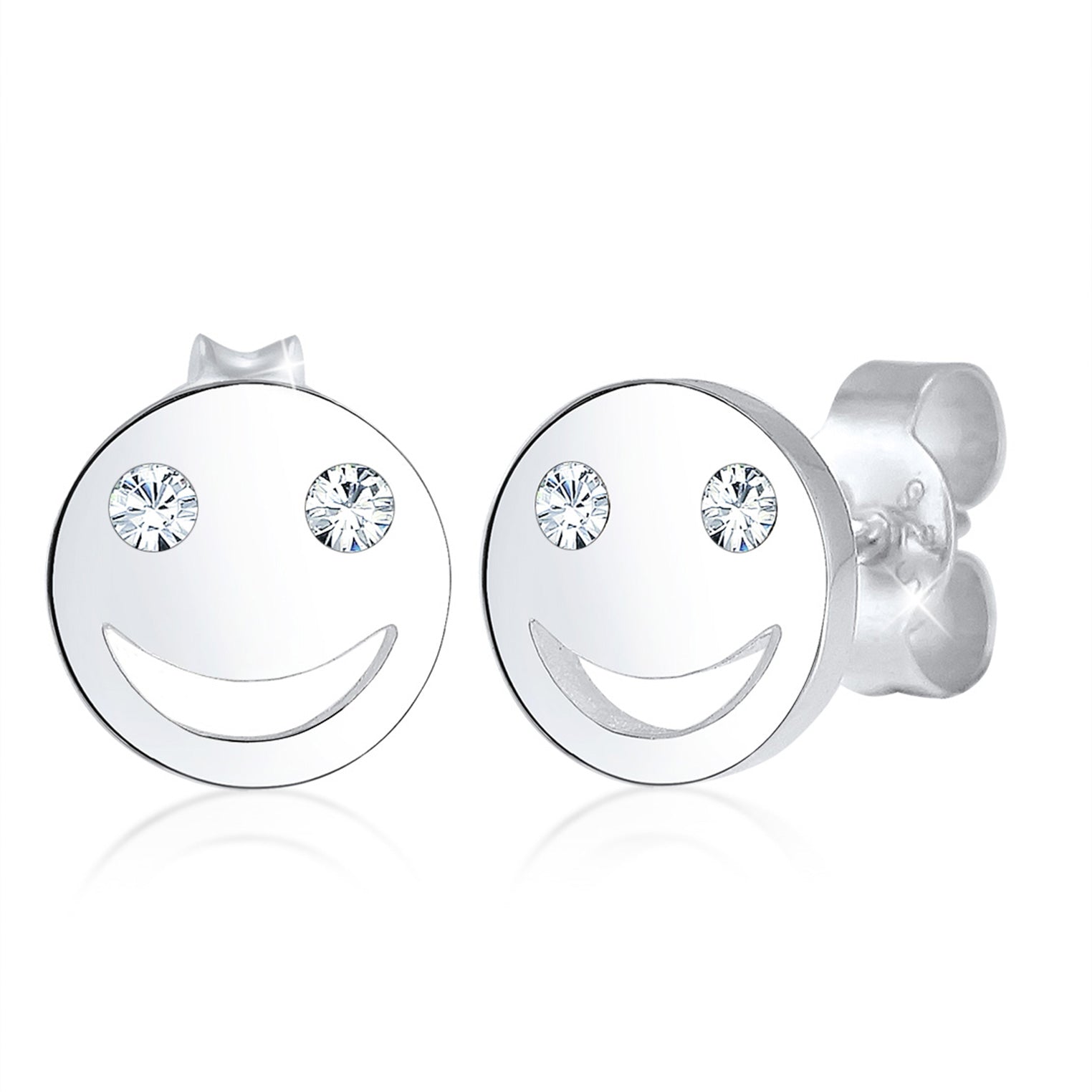 Silber - Elli | Ohrstecker mit Smiling Face | Mit Kristallen von Swarovski® (Weiß) | 925er Sterling Silber