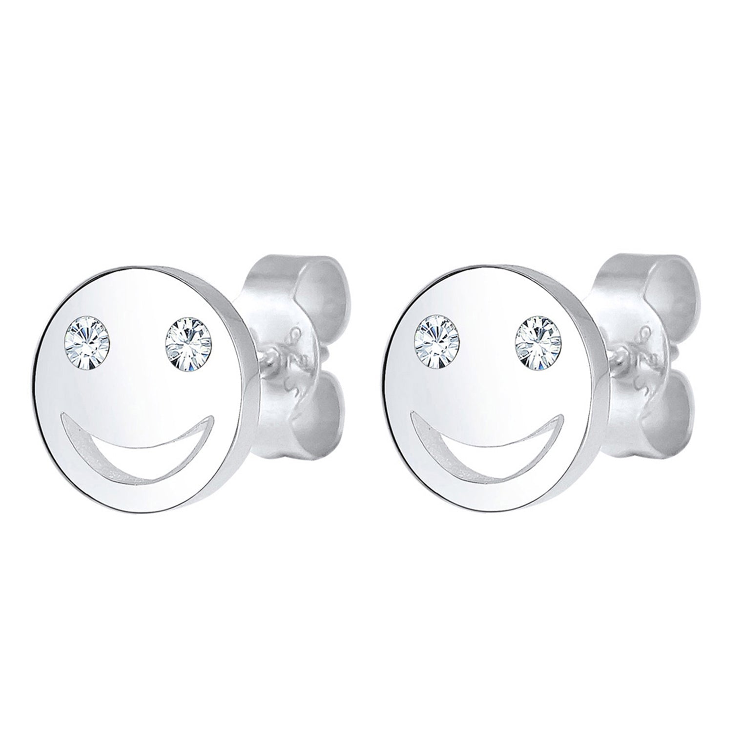 Silber - Elli | Ohrstecker mit Smiling Face | Mit Kristallen von Swarovski® (Weiß) | 925er Sterling Silber
