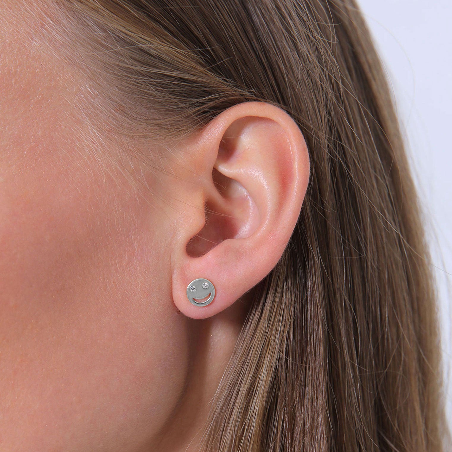 Silber - Elli | Ohrstecker mit Smiling Face | Mit Kristallen von Swarovski® (Weiß) | 925er Sterling Silber