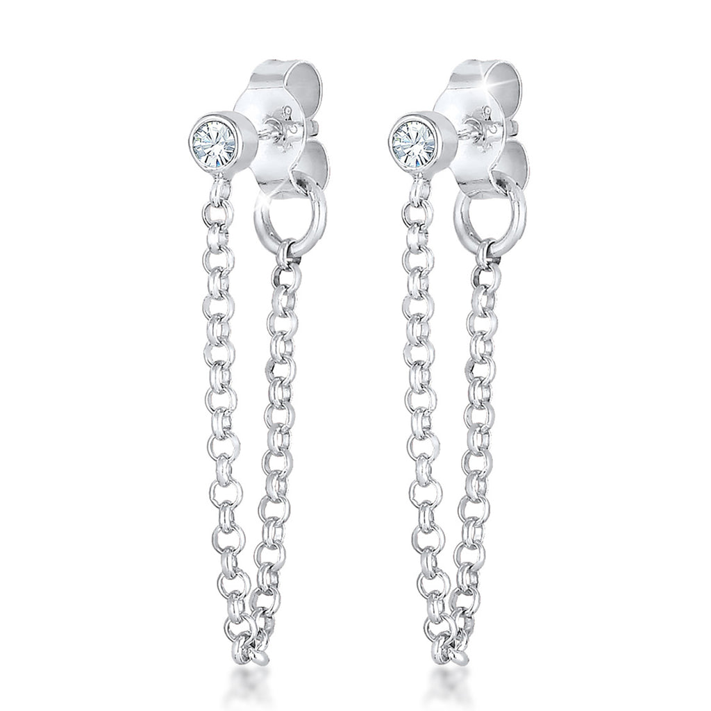 Silber - Elli | Ohrstecker Ear Chain | Mit Kristallen von Swarovski® (Weiß) | 925er Sterling Silber