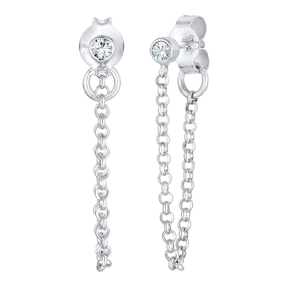 Silber - Elli | Ohrstecker Ear Chain | Mit Kristallen von Swarovski® (Weiß) | 925er Sterling Silber
