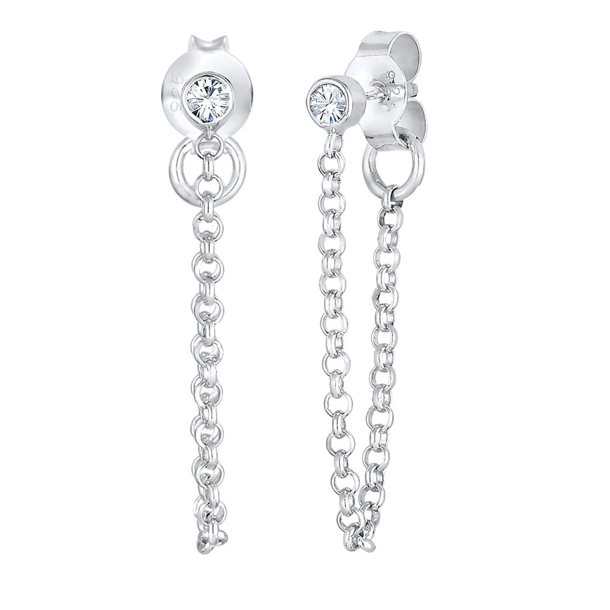 Silber - Elli | Ohrstecker Ear Chain | Mit Kristallen von Swarovski® (Weiß) | 925er Sterling Silber