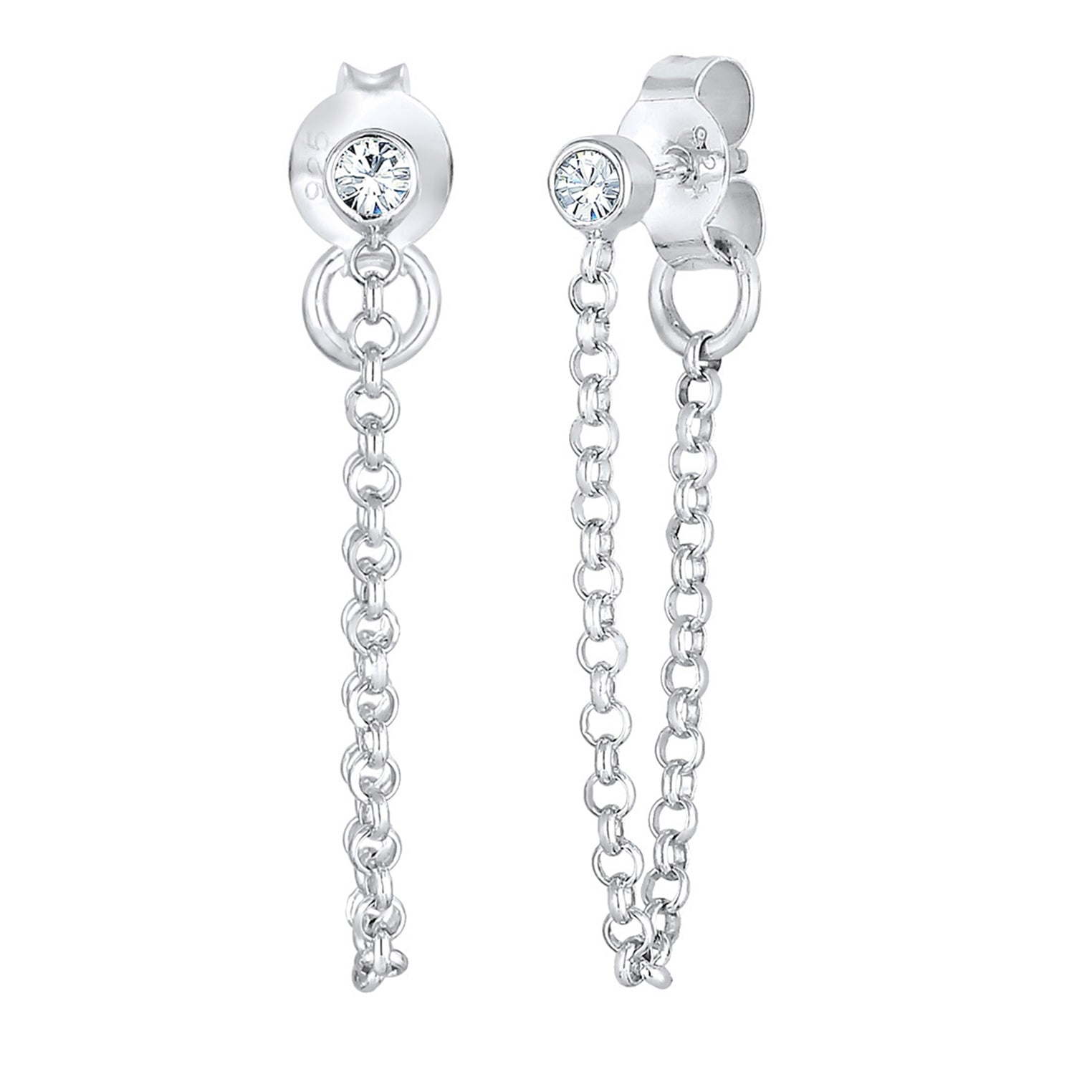 Silber - Elli | Ohrstecker Ear Chain | Mit Kristallen von Swarovski® (Weiß) | 925er Sterling Silber