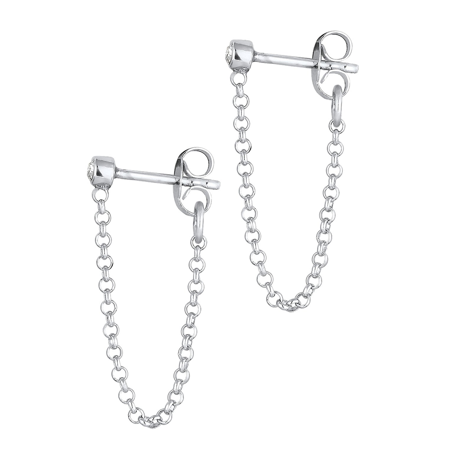 Silber - Elli | Ohrstecker Ear Chain | Kristall ( Weiß ) | 925er Sterling Silber