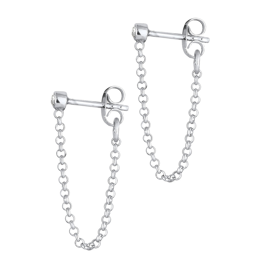 Silber - Elli | Ohrstecker Ear Chain | Mit Kristallen von Swarovski® (Weiß) | 925er Sterling Silber