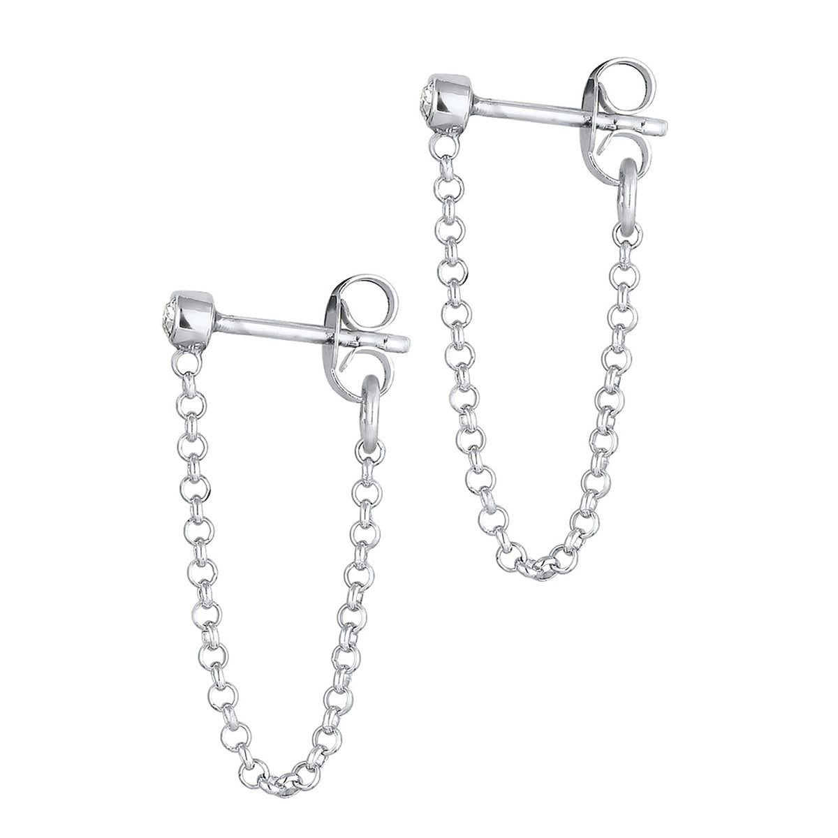 Silber - Elli | Ohrstecker Ear Chain | Mit Kristallen von Swarovski® (Weiß) | 925er Sterling Silber