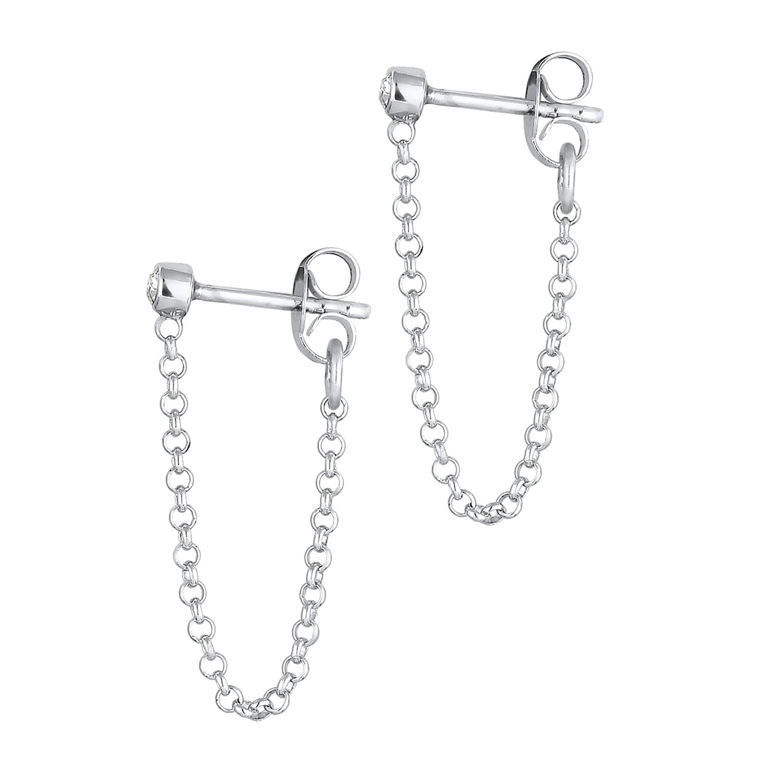 Silber - Elli | Ohrstecker Ear Chain | Mit Kristallen von Swarovski® (Weiß) | 925er Sterling Silber