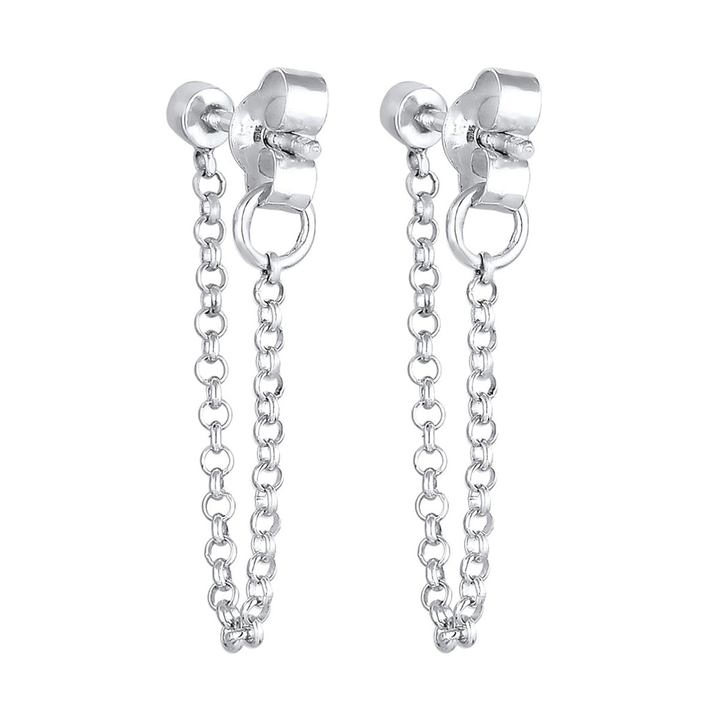 Silber - Elli | Ohrstecker Ear Chain | Mit Kristallen von Swarovski® (Weiß) | 925er Sterling Silber