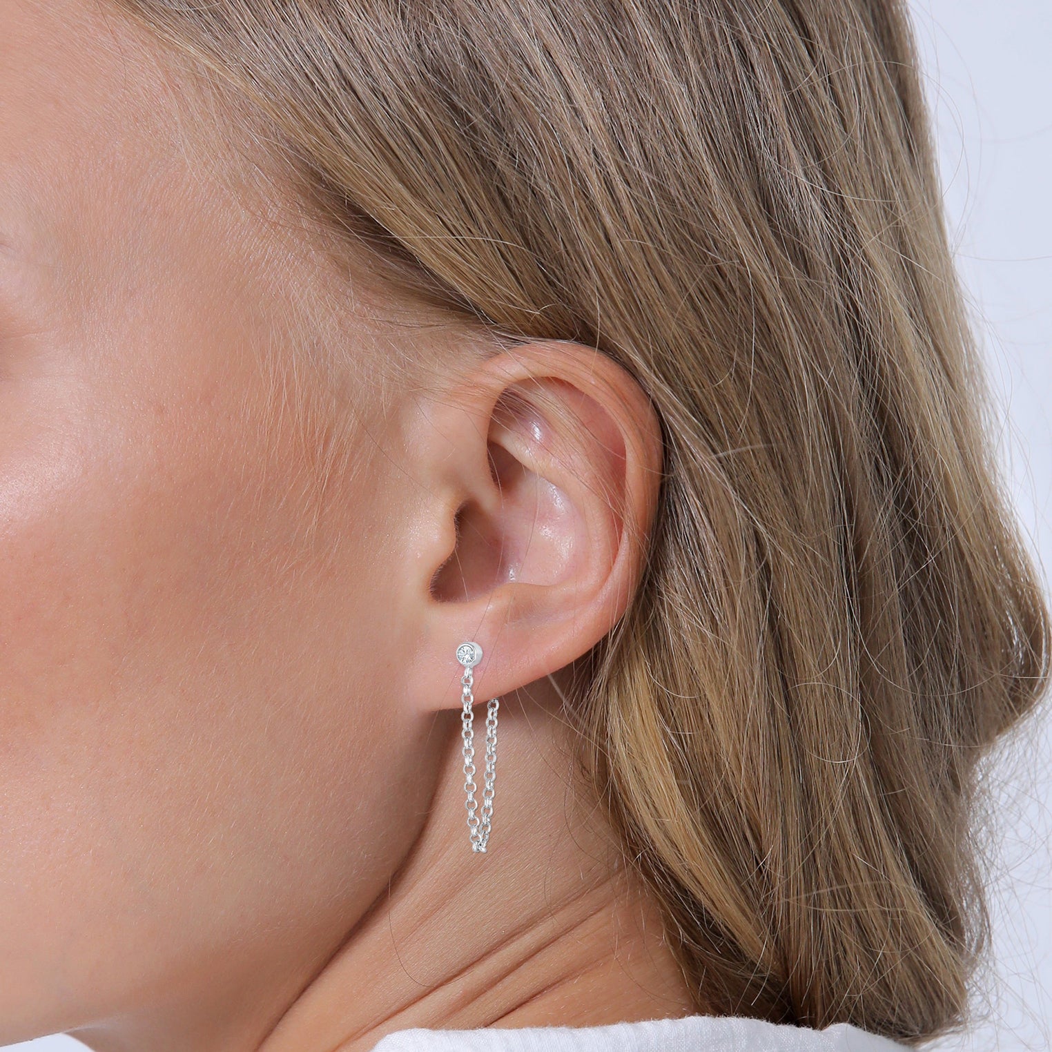 Silber - Elli | Ohrstecker Ear Chain | Mit Kristallen von Swarovski® (Weiß) | 925er Sterling Silber
