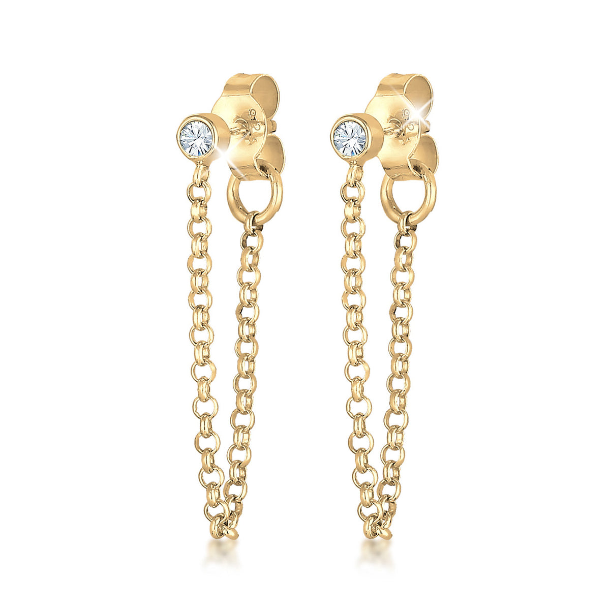 Gold - Elli | Ohrstecker Ear Chain | Mit Kristallen von Swarovski® (Weiß) | 925 Sterling Silber vergoldet